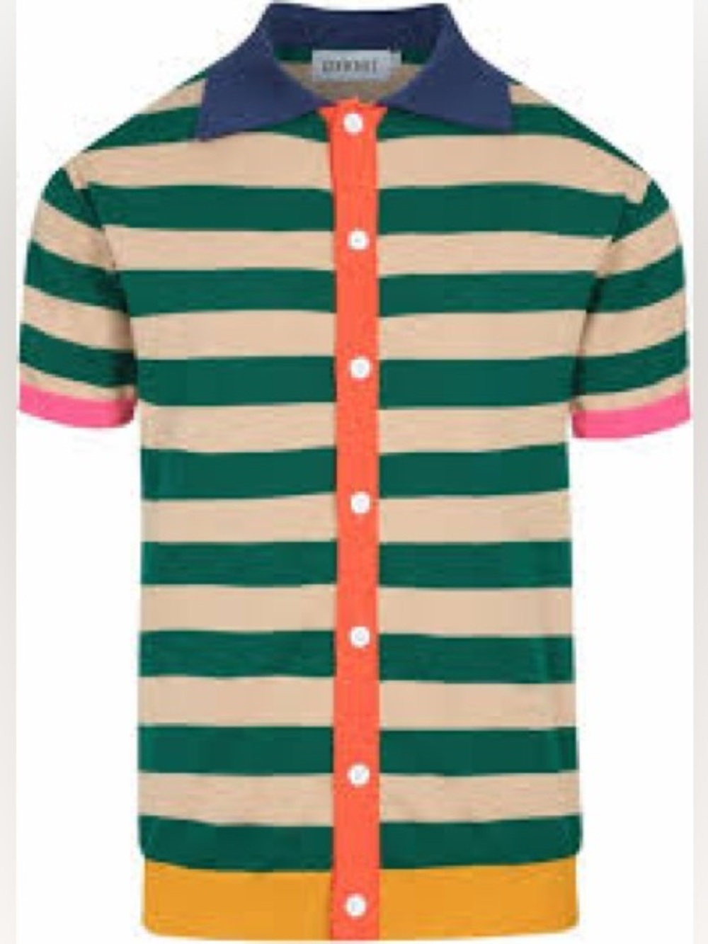 Striped Polo Shirt Short Sleeve - Green & Cream with Orange Trim